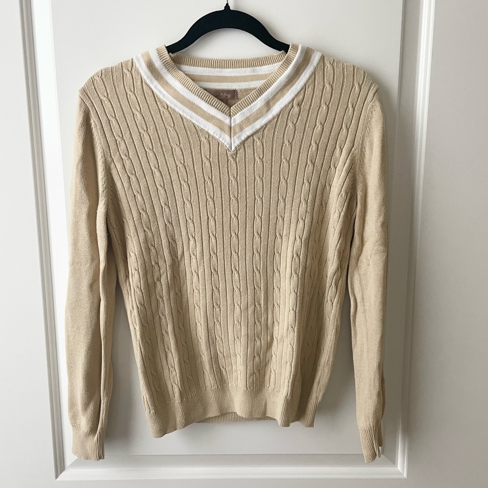 Vintage Varsity Tan V Neck Sweater